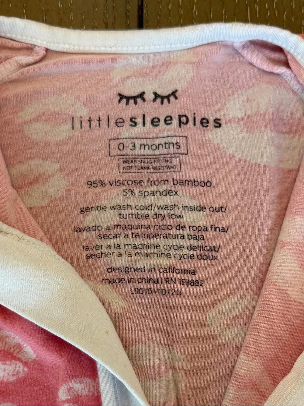 Little Sleepies Pink Long-Sleeve Bamboo Footie Sleeper/Kisses Onesie • Size 0-3M